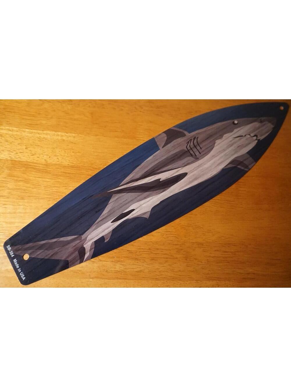 Great White Shark Surfboard Sign Coastal Beach House Surfing Tiki Bar Wall Decor